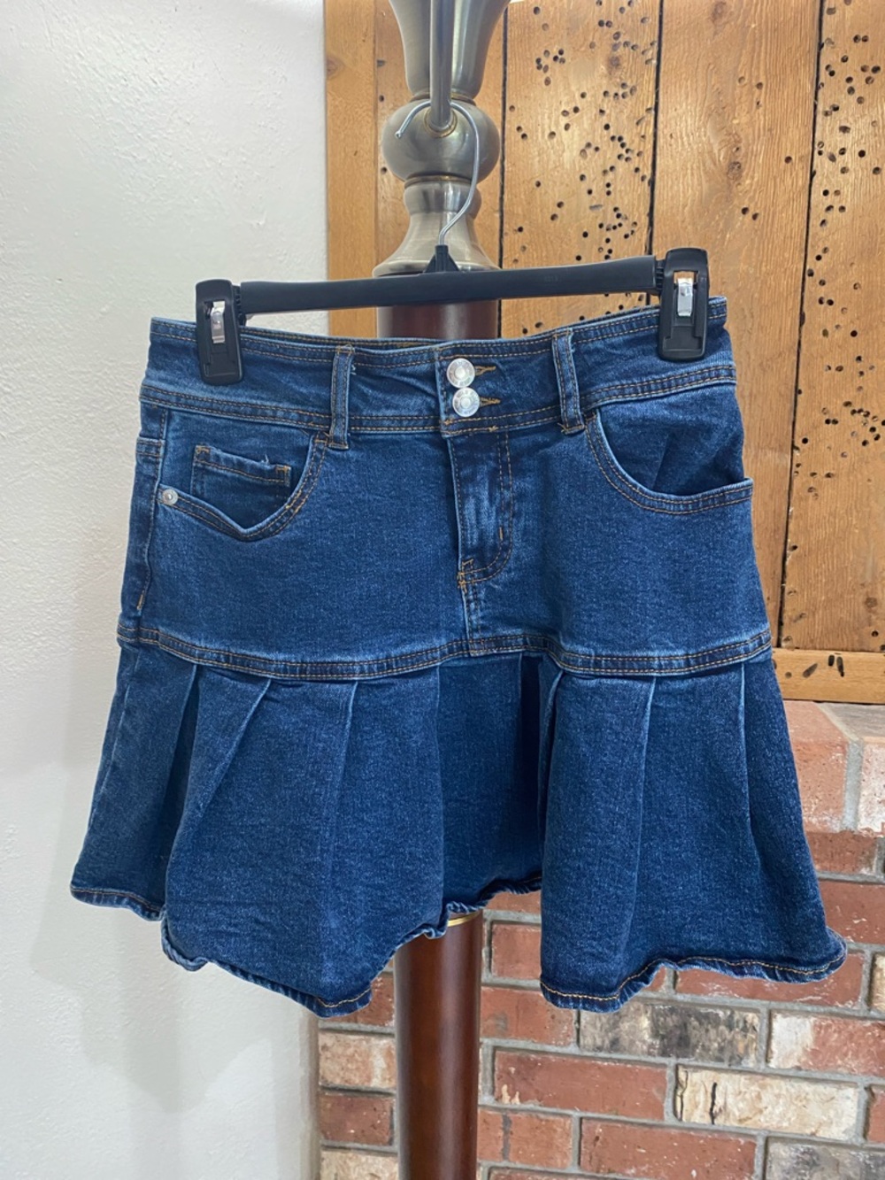 wild fable Dark Blue Denim Pleated Skater Mini Skirt